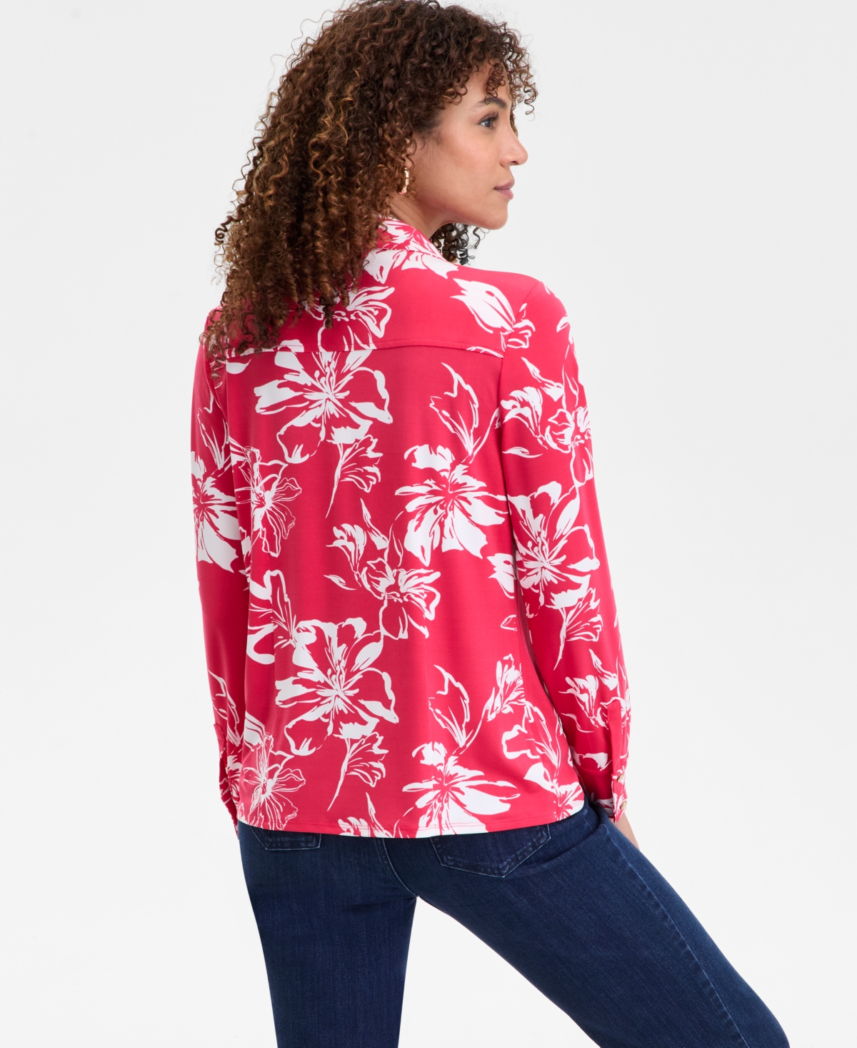 Shop Inc International Concepts Women's Printed Knit Utility Shirt, Exclusively At Macy's In Freya Bloo