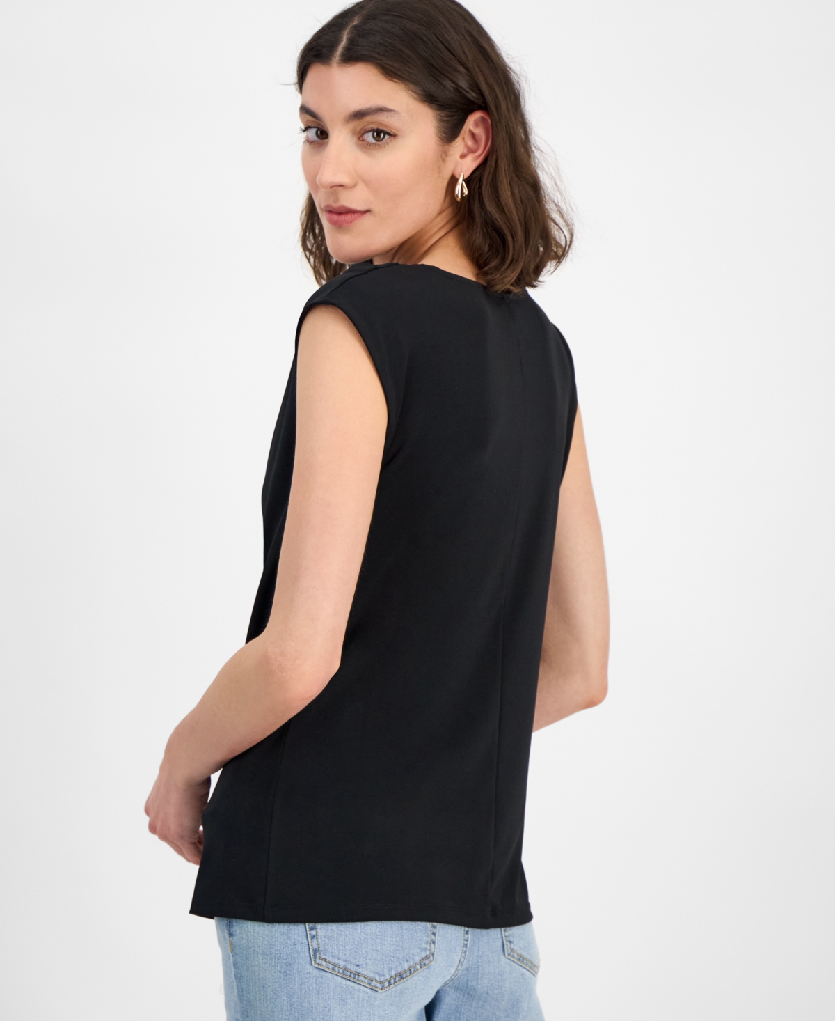 Inc International Concepts Women's Sleeveless Cowlneck Blouse, Exclusively At Macy's In Deep Black