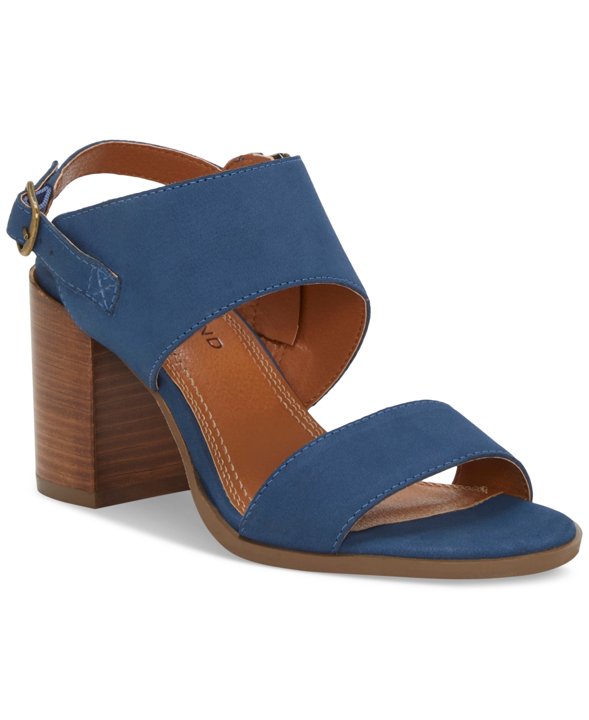 Shop Lucky Brand Women's Dinzin Two-strap Block-heel Sandals In Dark Chambray,blue