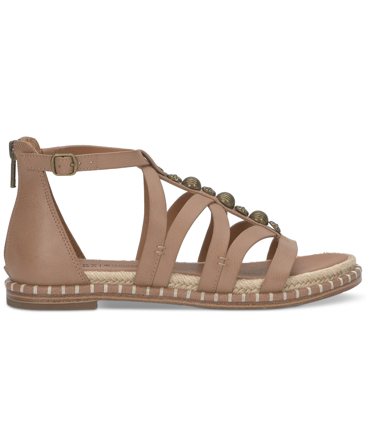 Shop Lucky Brand Women's Korina Embellished Strappy Gladiator Flat Sandals In Rhodonite,brown Burnished Leather