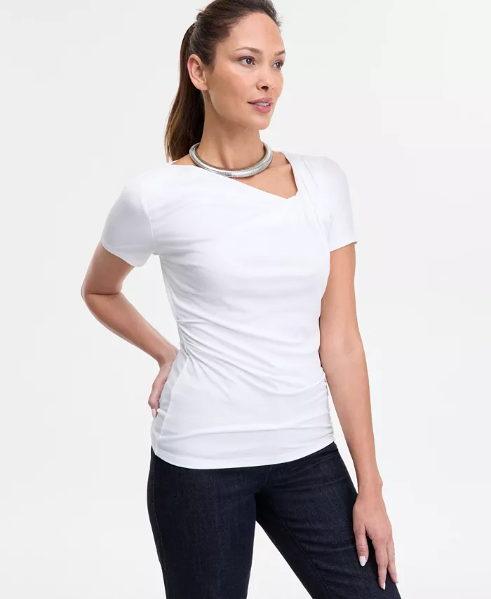 Women's Short Sleeve Asymmetric-Neck Top - thumbnail 7
