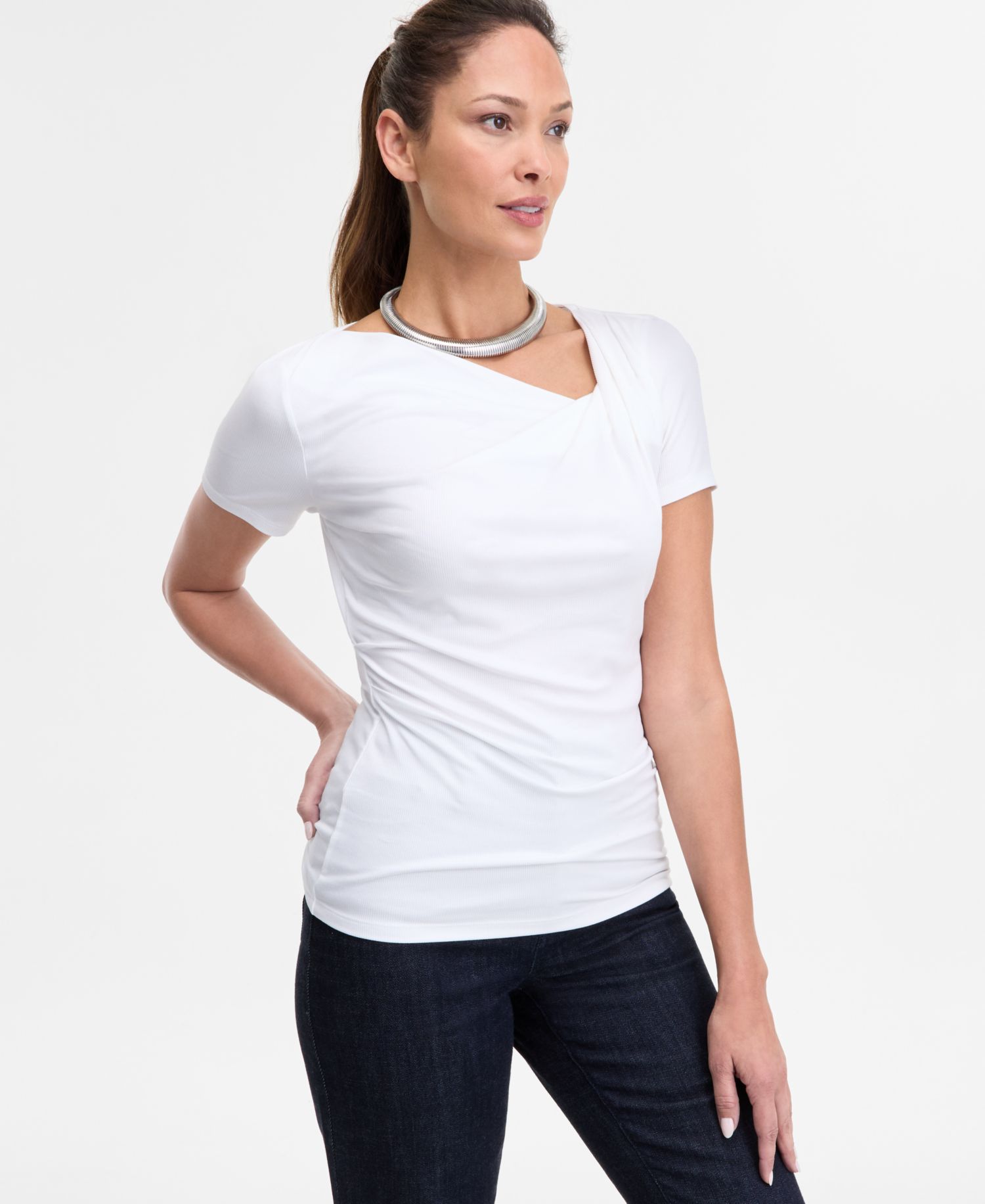 Women's Short Sleeve Asymmetric-Neck Top