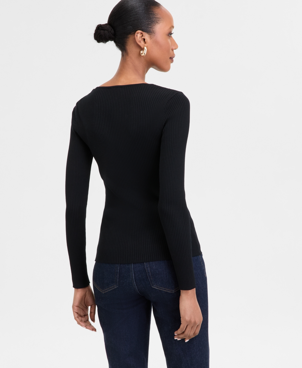 Inc International Concepts Women's Sweetheart-neck Sweater, Exclusively At Macy's In Deep Black