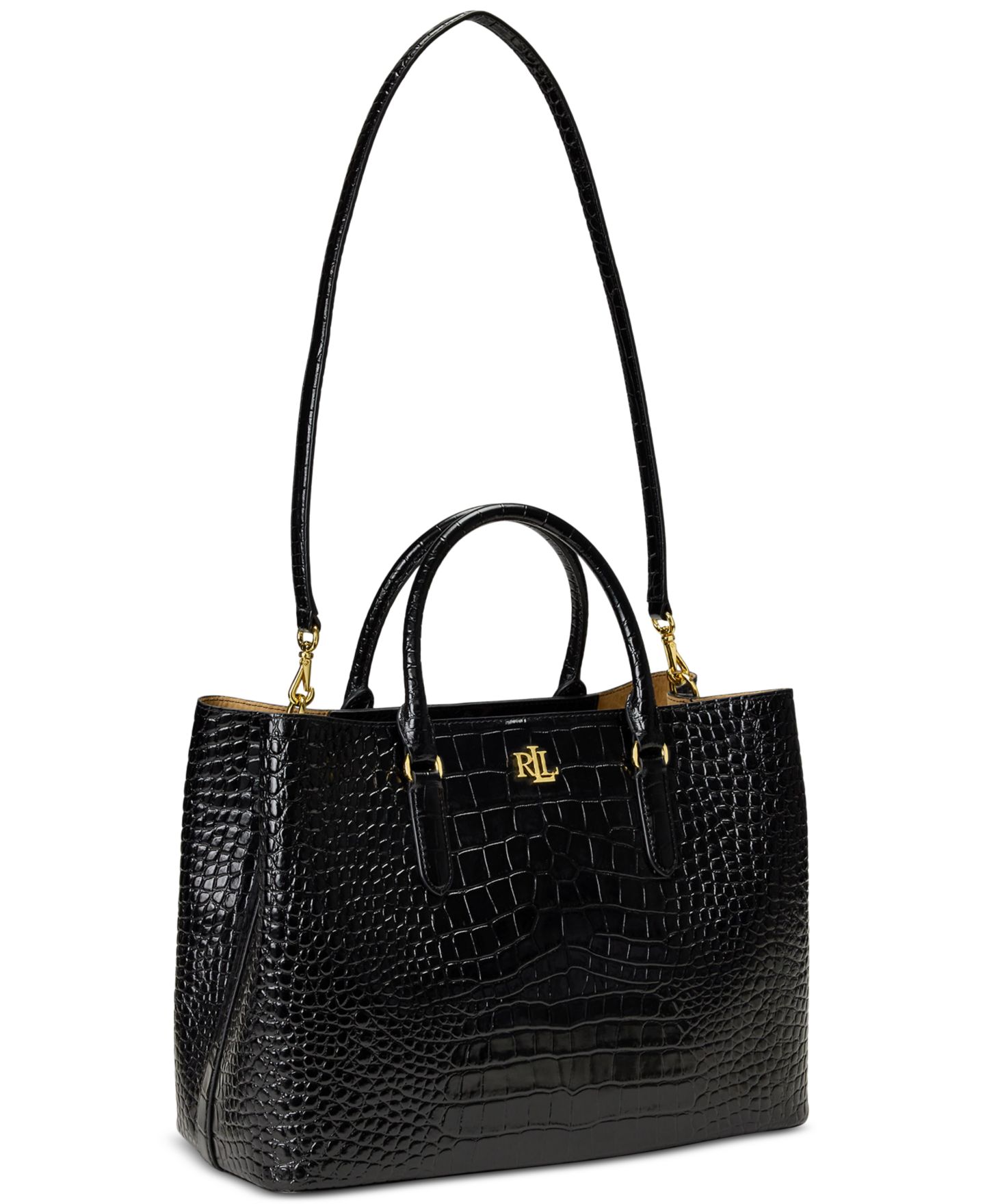 Женская сумка Lauren Ralph Lauren Marcy Large Embossed Satchel, цвет: Чёрный / Золотой — фото 4