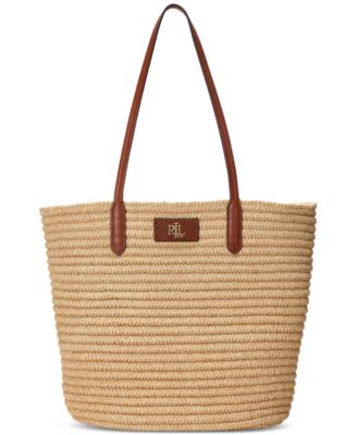 LAUREN RALPH LAUREN ◆ STRAW LARGE BRIE TOTE BAG【２色】 Leather-Trim Straw Large Brie Tote Bag