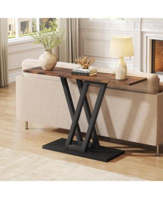 Gold Console Table, Modern Hallway Table for Entryway, 43 Inch Entryway Tables Narrow Sofa Table for Living Room, Stable Metal Frame & Easy Assemble, Faux Marble White