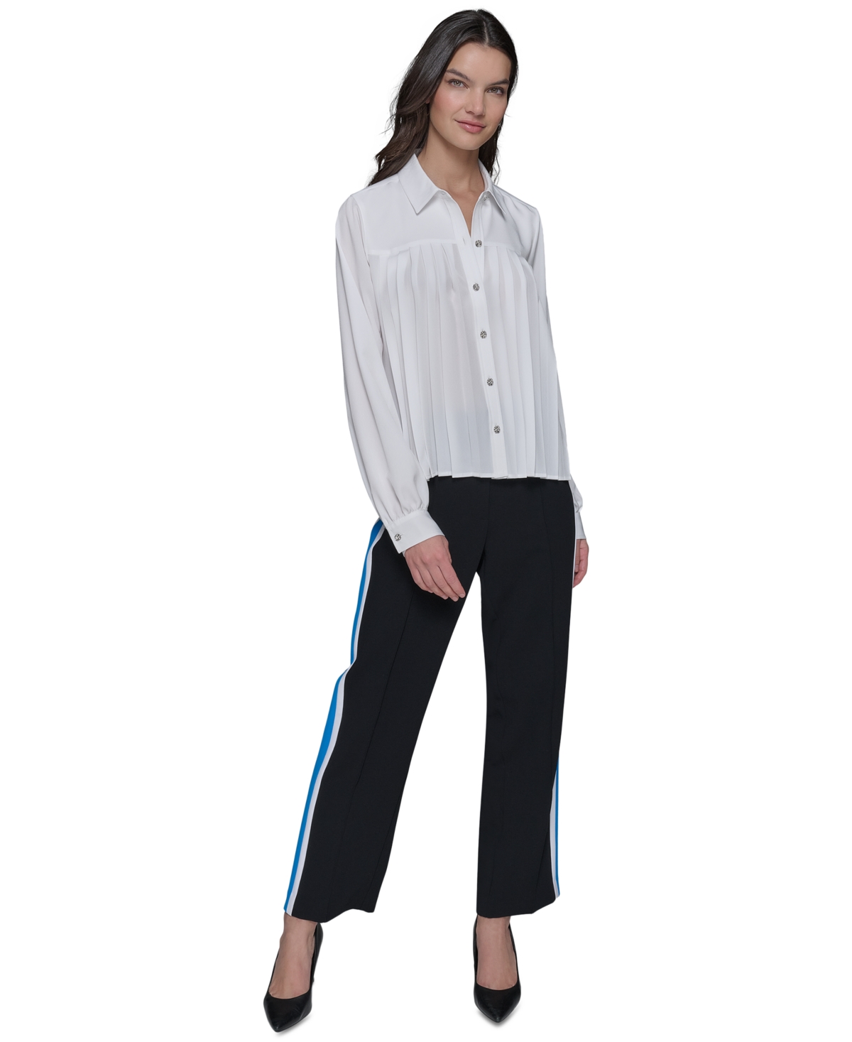 Shop Karl Lagerfeld Women's Pleated Button-front Top In Soft White