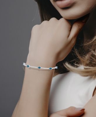 Swiss Blue Topaz (3-1/2 ct. t.w.) & Diamond (1-1/5 ct. t.w.) Tennis Bracelet 14k White Gold (Also in London Blue Topaz & Aquamarine)