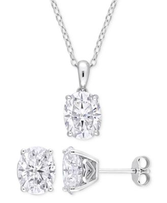 Macy's - 2-Pc. Set Moissanite (6 ct. t.w.) Oval Stud Earrings & Pendant 18" Necklace in Sterling Silver