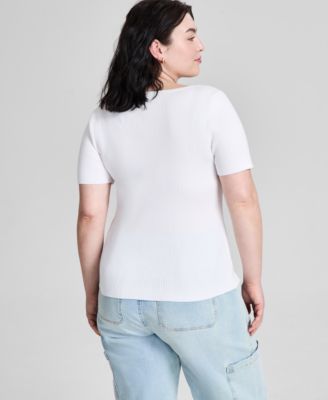 Trendy Plus Size Short-Sleeve Sweater, Exclusively at Macy's