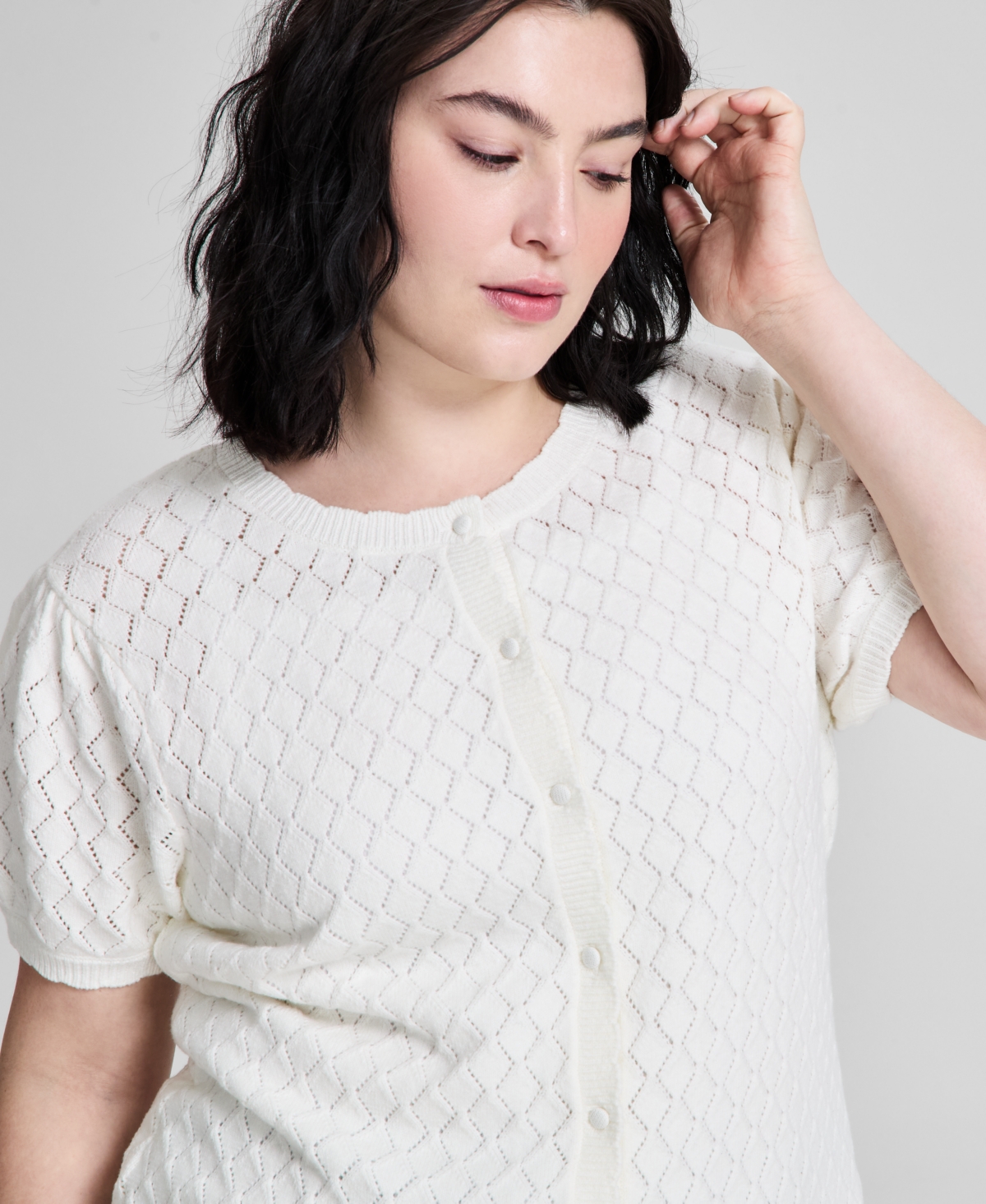 AND NOW THIS TRENDY PLUS SIZE SHORT-SLEEVE CARDIGAN, EXCLUSIVELY AT MACY'S 