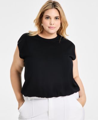 Bar III - Trendy Plus Short-Sleeve Blouson Crewneck Top