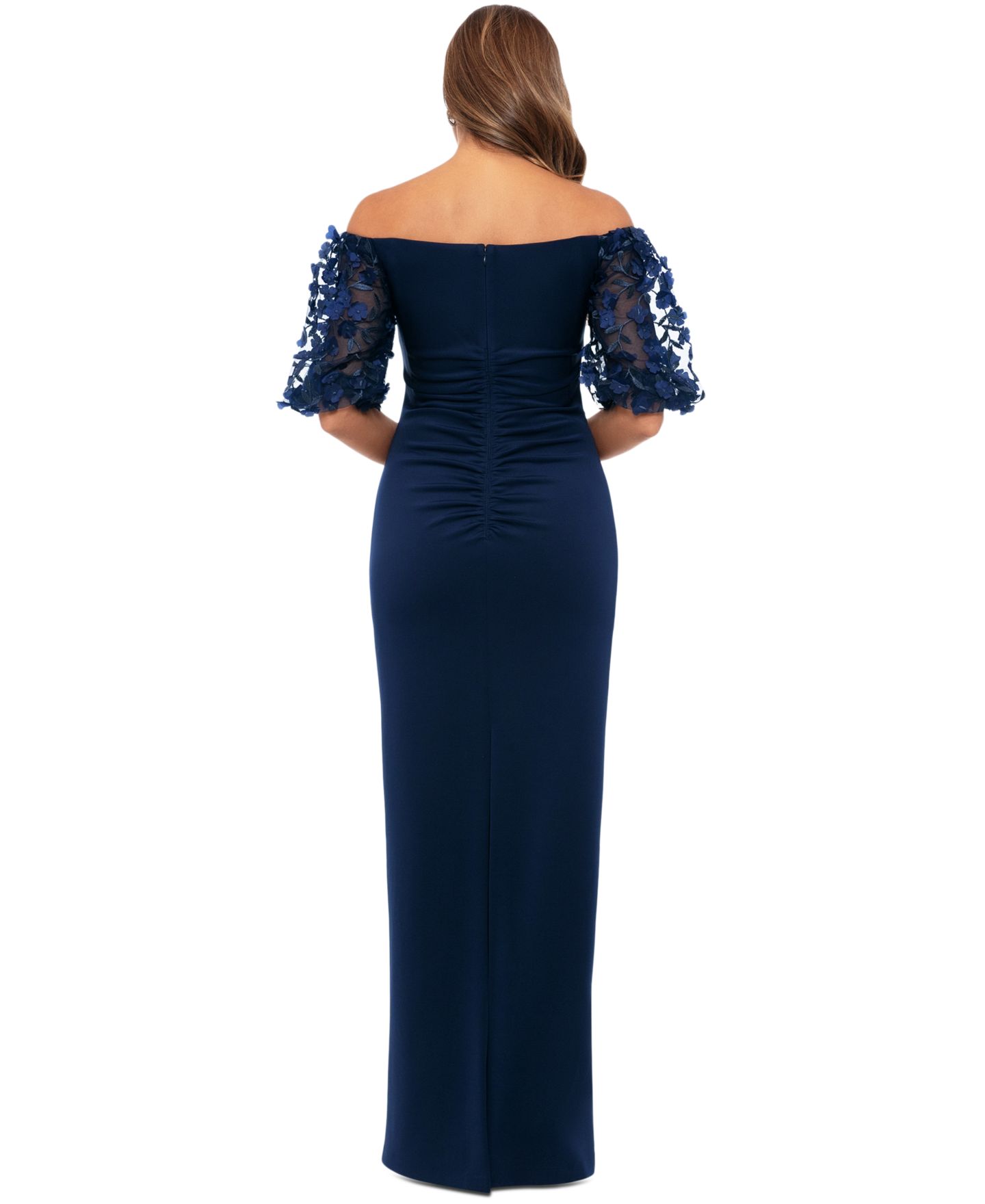 Женское платье XSCAPE Off-The-Shoulder Pleated-Waist Gown, цвет: Тёмно-синий — фото 4