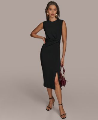 【Donna Karan New York】Petite Jewel-Neck Side-Ruched Dress Donna Karan New York Petite Jewel-Neck Side-Ruched Dress