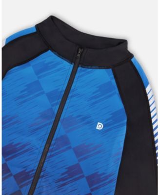 Boys Printed Full Zip Athletic Cardigan Blue And Black