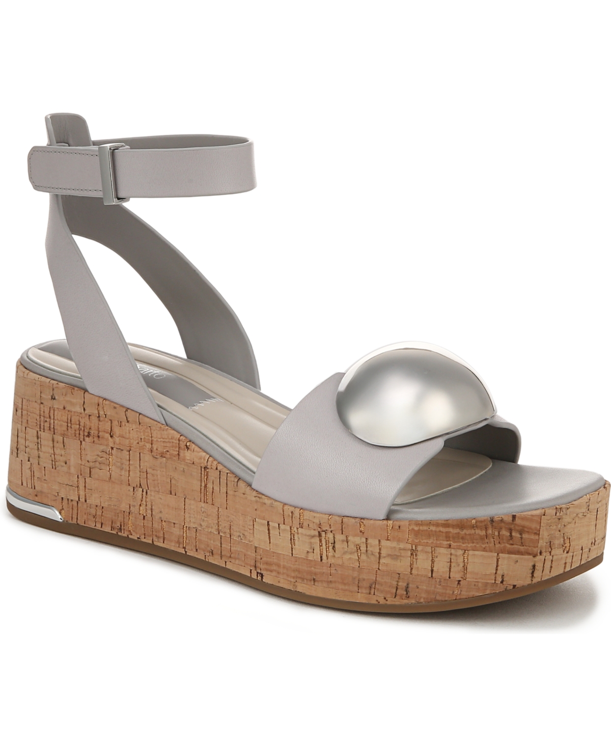 Franco Sarto Women's Taysha Ankle Strap Cork Platform Sandals In Modern Grey Leather
