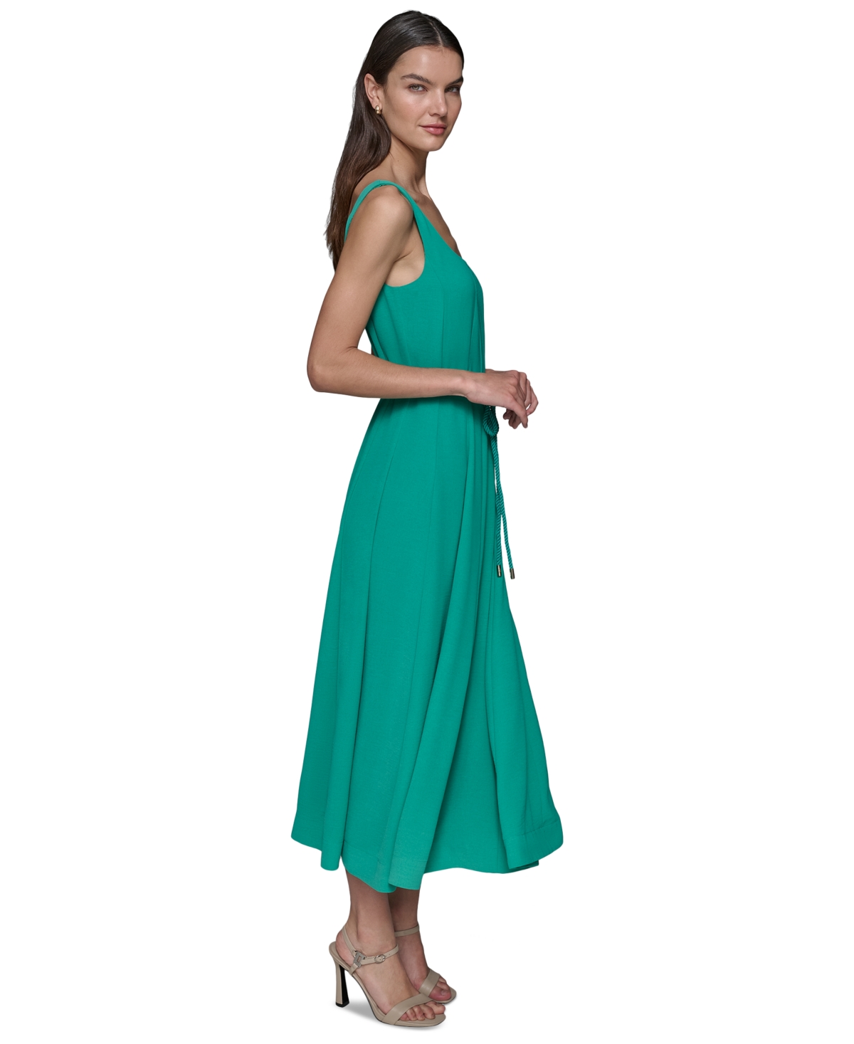 Shop Karl Lagerfeld Women's Scoop-neck Belted Sleeveless Midi Dress In Vivid Gree