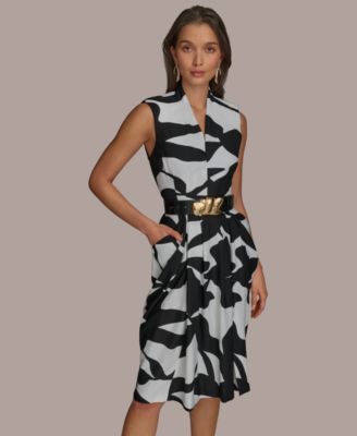 Women's Belted Sleeveless Midi Dress