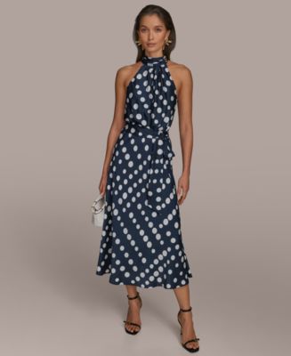 slim fit dress slacks Summer Halter Yellow Polka Dot Print Dress – FancyVestido