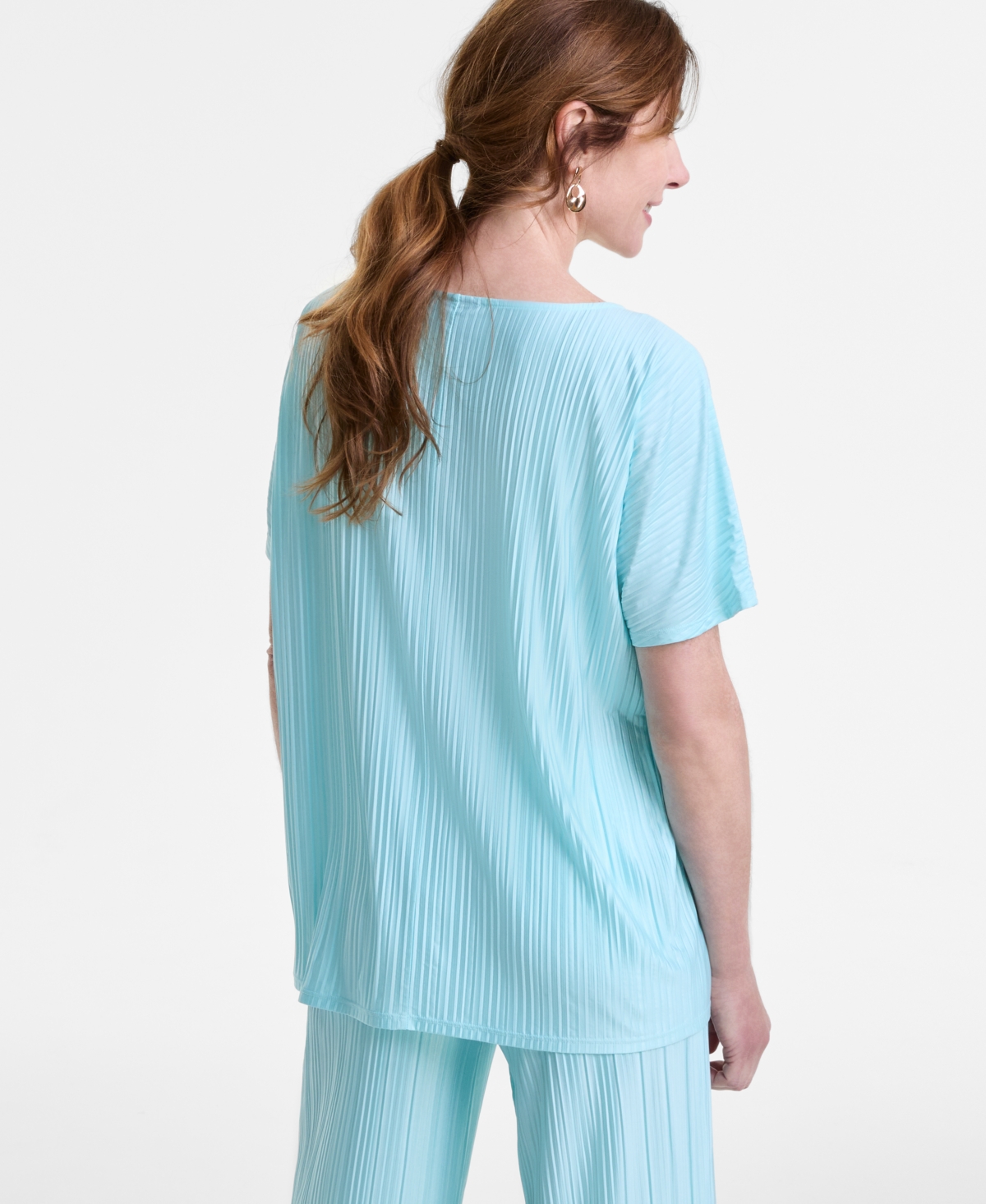 JM COLLECTION WOMEN'S PLEATED DOLMAN SHORT-SLEEVE TOP, EXCLUSIVELY AT MACY'S 