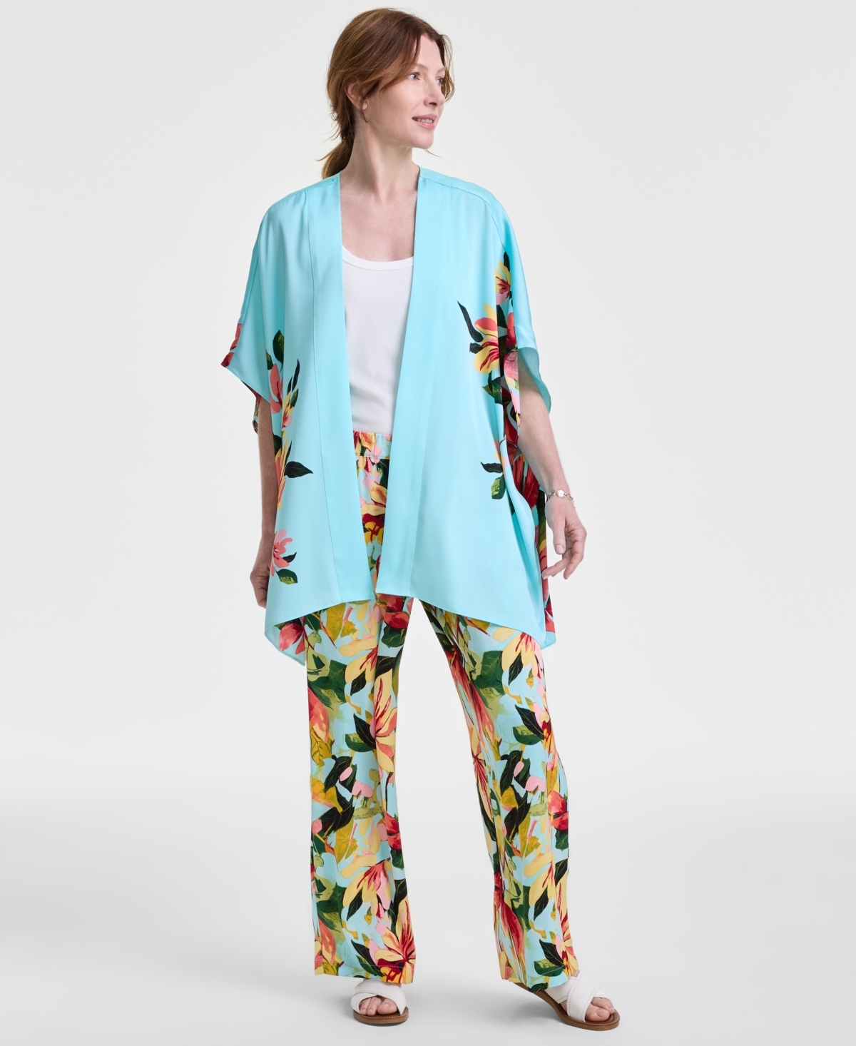 JM COLLECTION WOMEN'S PRINTED SATIN OPEN-FRONT KIMONO TOP, EXCLUSIVELY AT MACY'S 