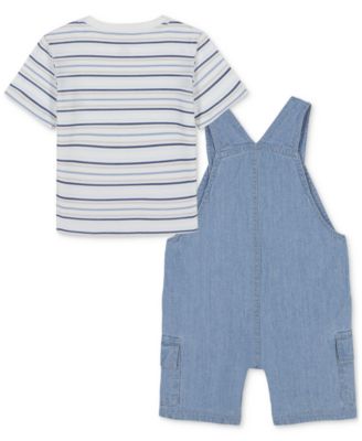 Baby 2-Pc. Set Striped T-Shirt & Denim Cargo Shortall
