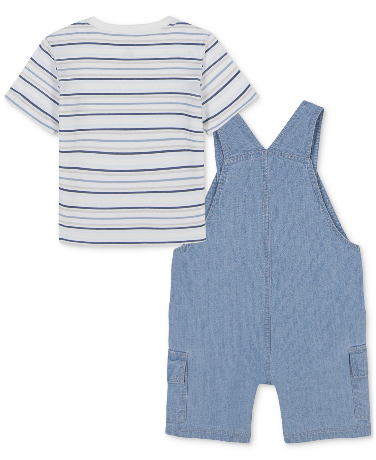 Calvin Klein Baby 2-pc. Set Striped T-shirt & Denim Cargo Shortall In Multi
