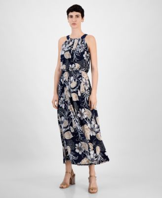 Robbie Bee - Women's Printed Round-Neck Sleeveless Maxi Dress
