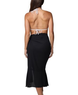 Women's Solid Ruffled Long Side-Tie Sarong Cover-Up