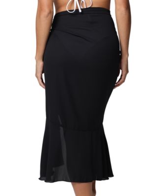 Women's Solid Ruffled Long Side-Tie Sarong Cover-Up