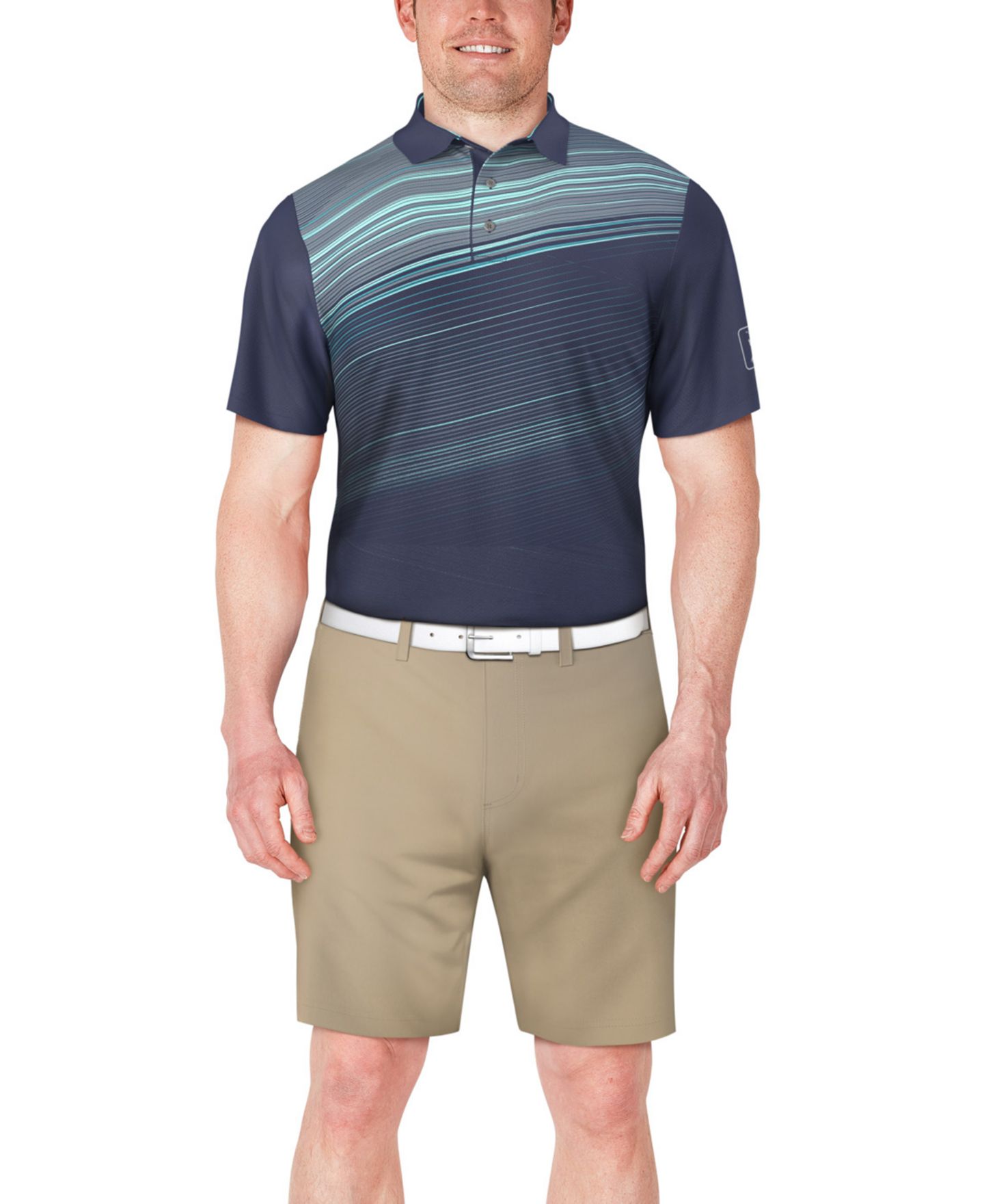 Мужское поло PGA TOUR Stripe Print Short Sleeve Golf Polo Shirt, цвет: Синий индиго — фото 3