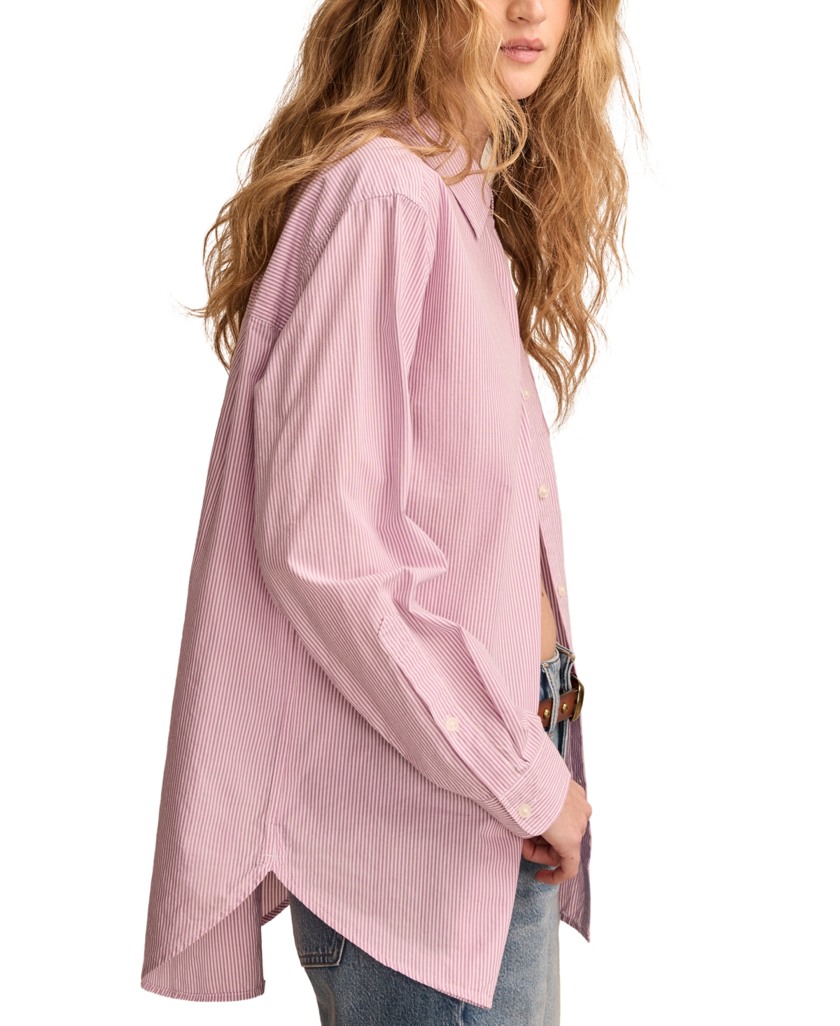 LUCKY BRAND WOMEN'S COTTON POPLIN OVERSIZED BUTTON-BACK SHIRT 