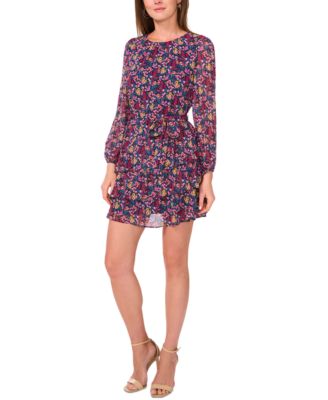 Petite Floral Print Blouson-Sleeve Fit & Flare Dress