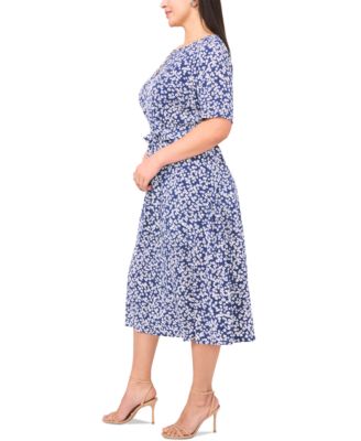 Plus Size Printed Ring Short-Sleeve Midi Dress