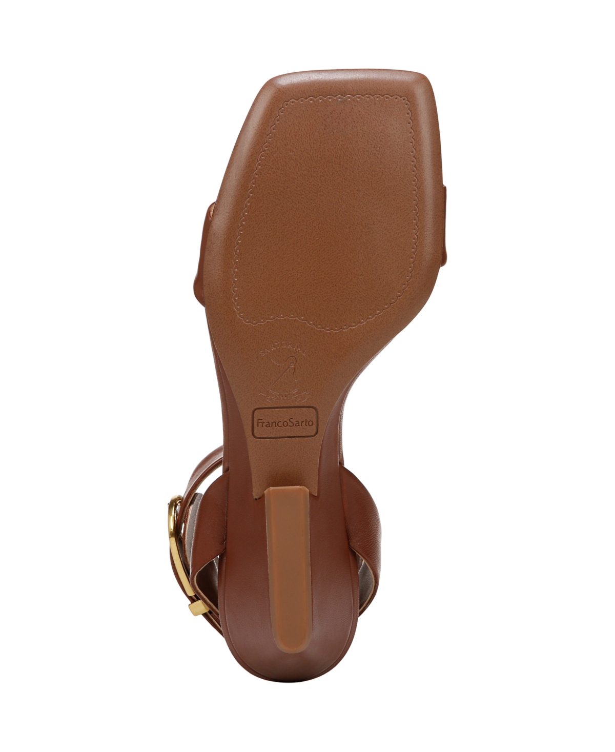 Franco Sarto Women's Savini Open Square Toe Ankle Strap Dress Sandals In Saddle Brown Leather