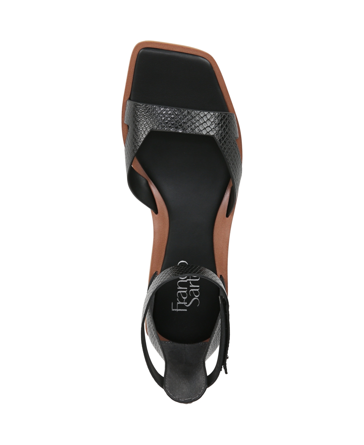 Franco Sarto Women's Elisa Open Square Toe Ankle Strap Flat Sandals In Black Snake Print Faux Leather