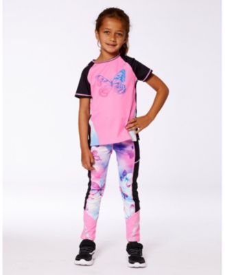 Girls Printed Short Sleeve Athletic Top Pink With Butterflies