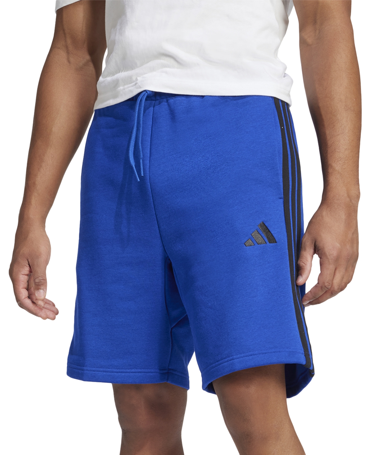 Adidas Originals Men's Essential Three Stripes Fleece Shorts In Blue
