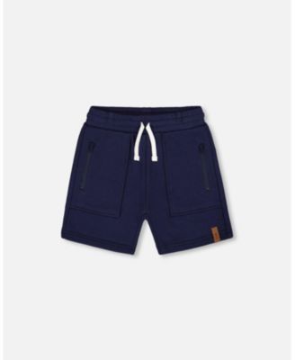 Deux Par Deux French Terry Zip Pocket Shorts - Navy Blue Deux Par Deux French Terry Zip Pocket Shorts - Navy Blue