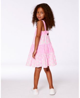 Big Girls Printed Terry Beach Dress Pink And White