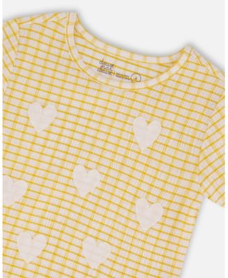 Big Girls Crinkle Top With Applique Pale Yellow And White