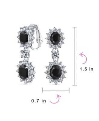 Crown Halo Pave Cubic Zirconia CZ Drop Dangling Oval Chandelier Clip On Earrings Statement Non-Pierced