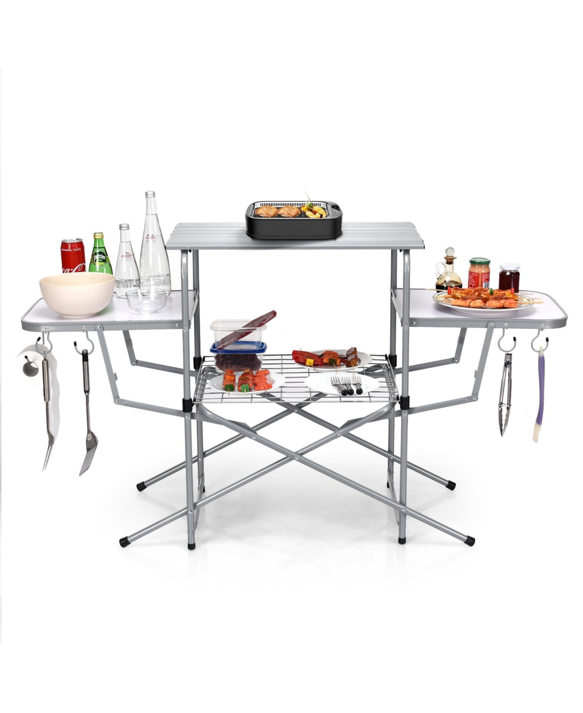 Foldable Outdoor Bbq Table Grilling Stand - White