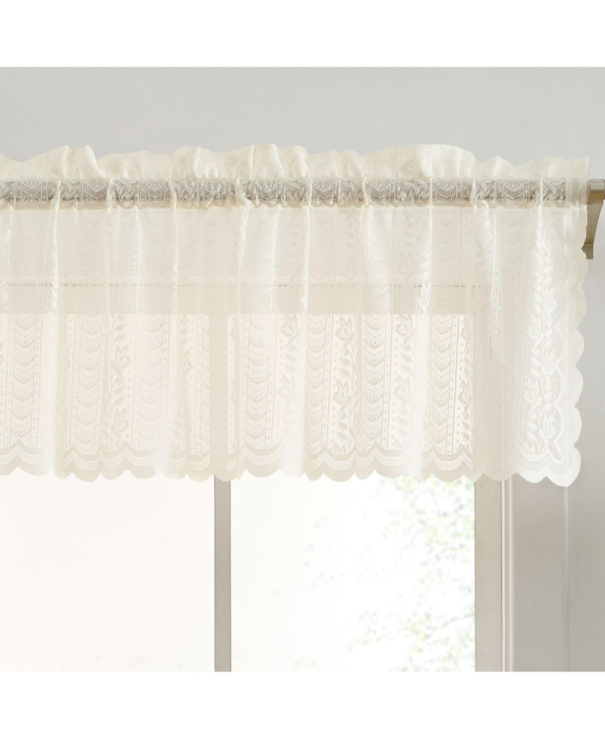 Sophia Floral Rod Pocket Lace Semi Sheer Voile Short Valance for Small Windows, Kitchen & Bathroom - 54 x 18 Inch Long (Ivory Valance) - Ivory
