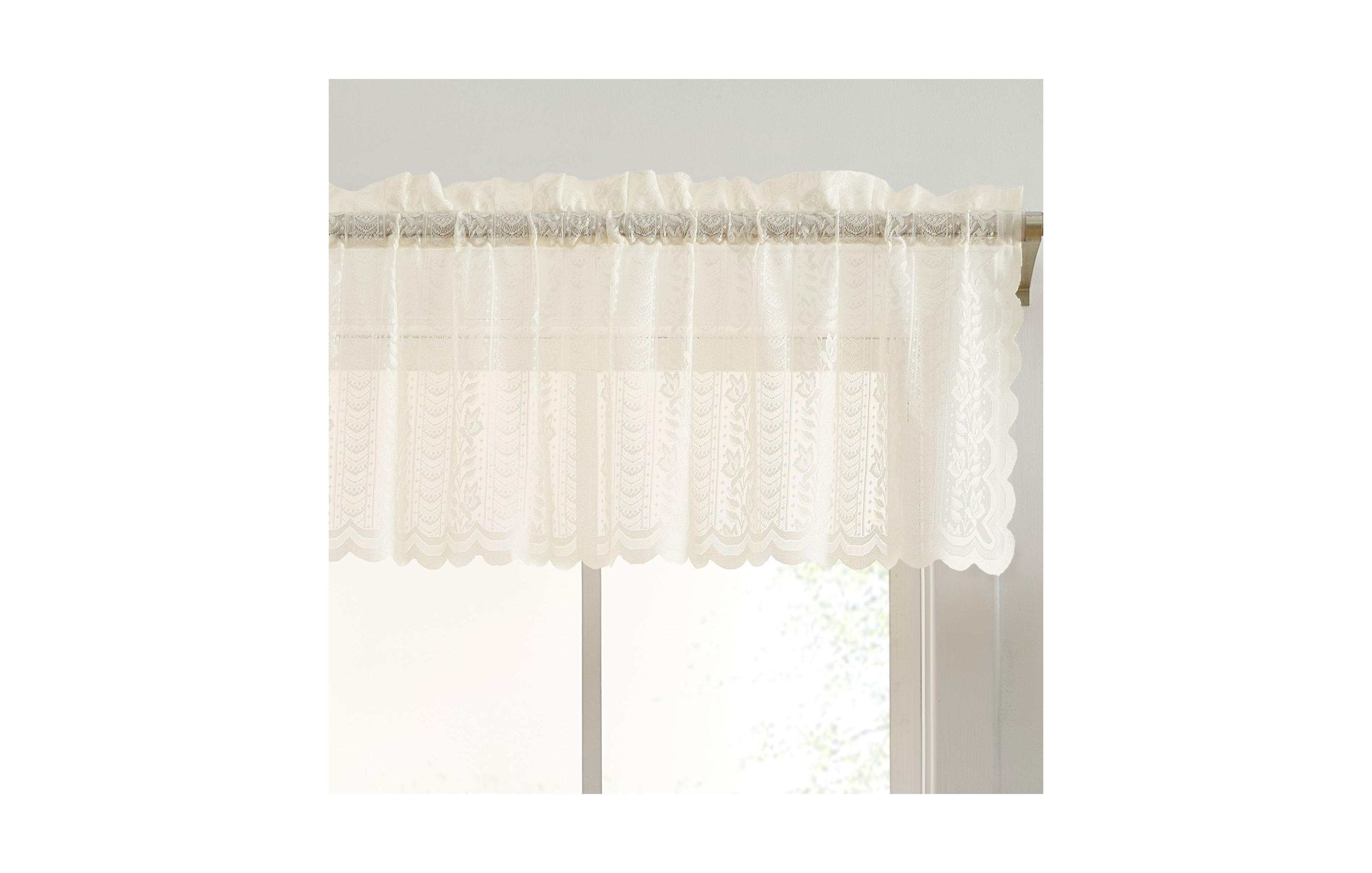Hlc.me Sophia Floral Rod Pocket Lace Semi Sheer Voile Short Valance for Small Windows, Kitchen & Bathroom - 54 x 18 Inch Long (Ivory Valance)