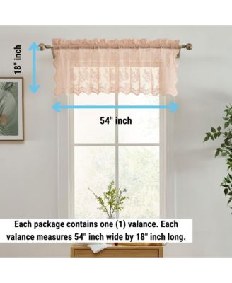 Jolene Floral Rod Pocket Lace Semi Sheer Voile Short Valance for Small Windows, Kitchen & Bathroom - 54 x 18 Inch Length (Blush Pink Valance)