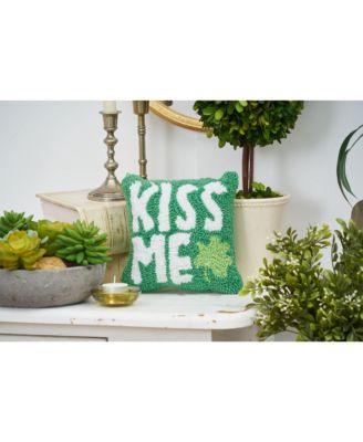 St. Patrick's Day "Kiss Me" Clover Hooked Small/Petite Accent Pillow, 8" x 8"