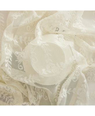 Isabella Floral Rod Pocket Lace Semi Sheer Voile Short Cafe Tiers for Small Windows - 28 x 36 Inch Length (Ivory Tiers, Set of 2)