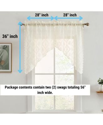 Isabella Floral Rod Pocket Lace Short Cafe Swags for Small Windows - 28 x 36 Inch Length (Ivory Swags, Set of 2)