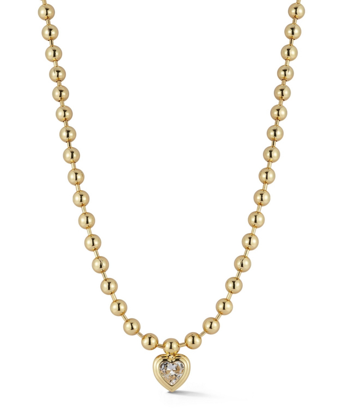 Rhodium Plated Heart Necklace with Ball Chain - Gold